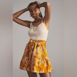 Anthropologie Women’s The Somerset Mini Skirt SizeM Tiered Yellow Floral NWT